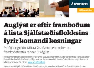 Auglýst er eftir framboðum á lista Sjálfstæðisflokksins fyrir komandi kosningar