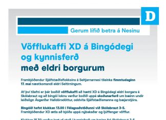 Kynnisferð, bingó og vöfflukaffi með eldri borgurum fimmtudaginn 17. maí kl. 13:00 á Skólabraut 3-5